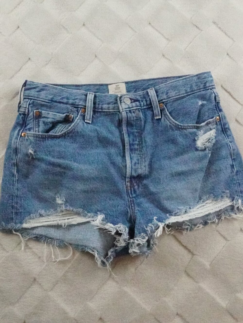 Levi's 501 Denim Shorts Womens 32 Distressed Button Fly High Rise